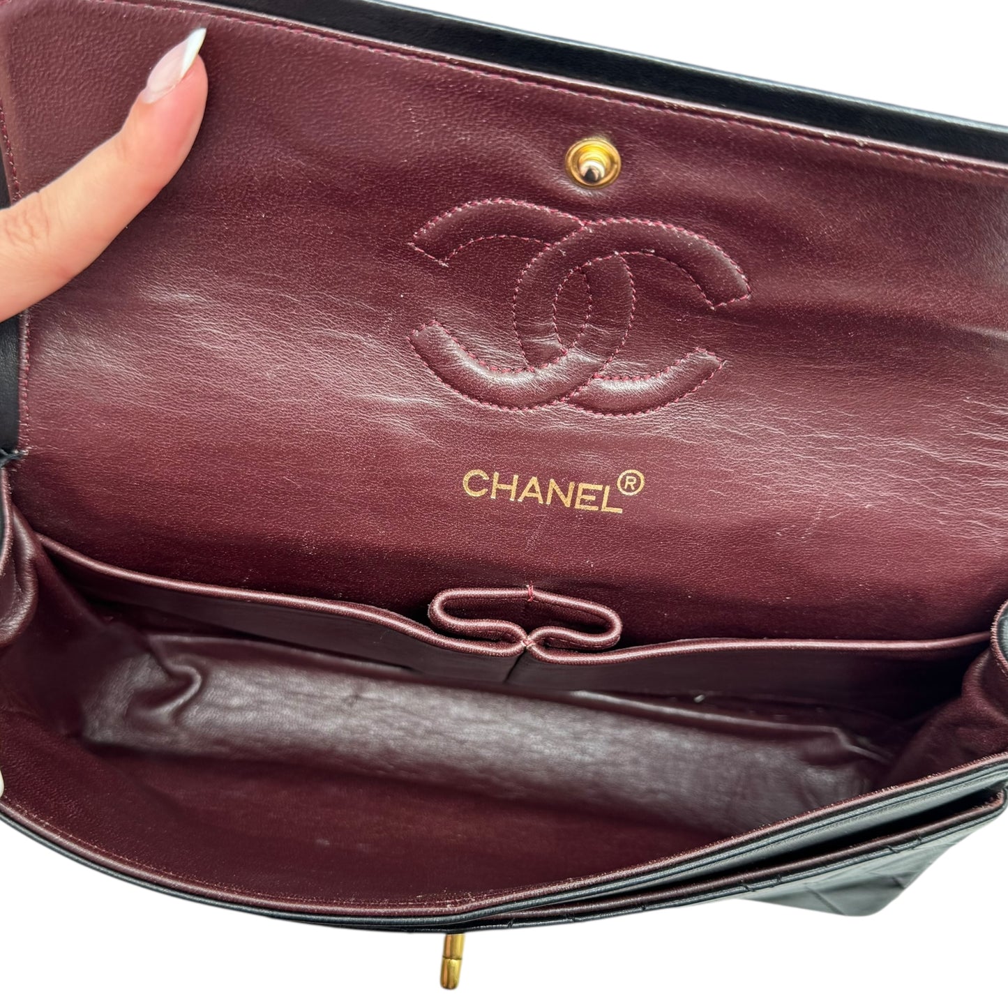 Chanel Black Lambskin Matelasse Quilted Classic Medium Double Flap Bag 1989-1991 - Outfit Repeater