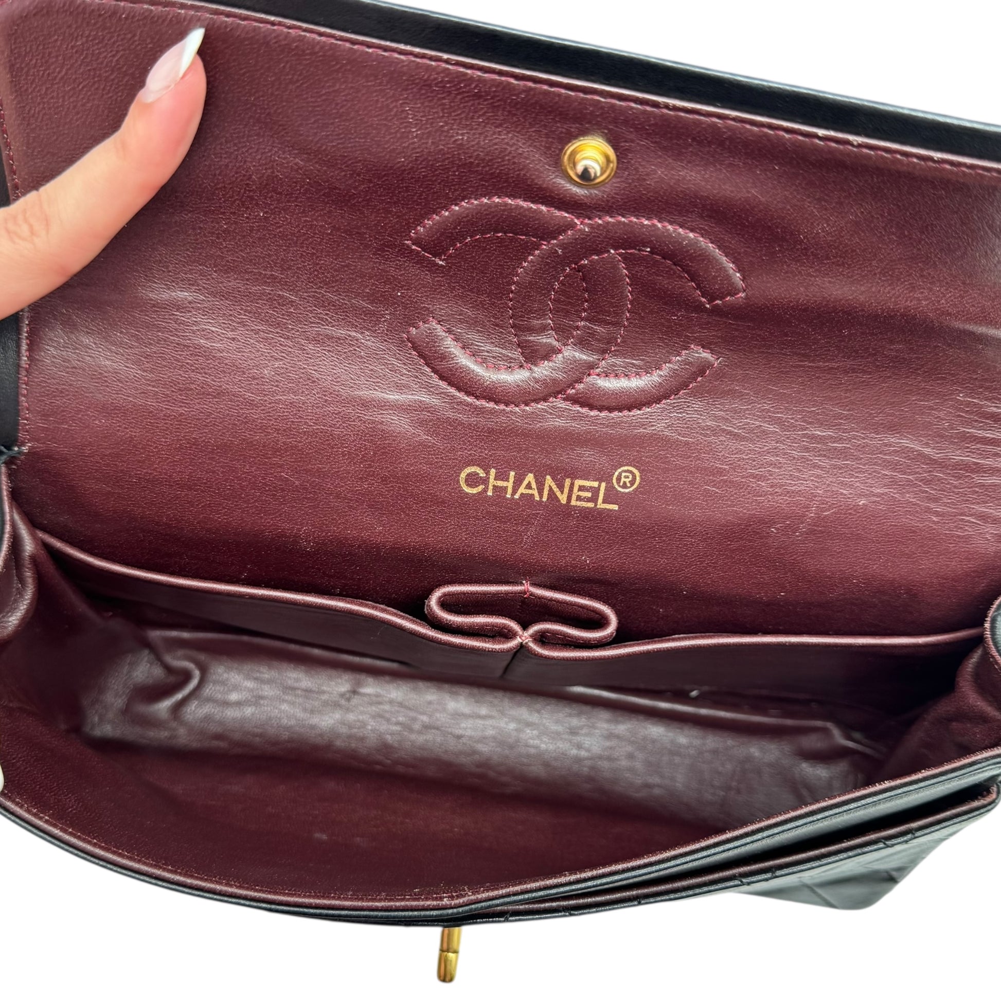 Chanel Black Lambskin Matelasse Quilted Classic Medium Double Flap Bag 1989-1991 - Outfit Repeater