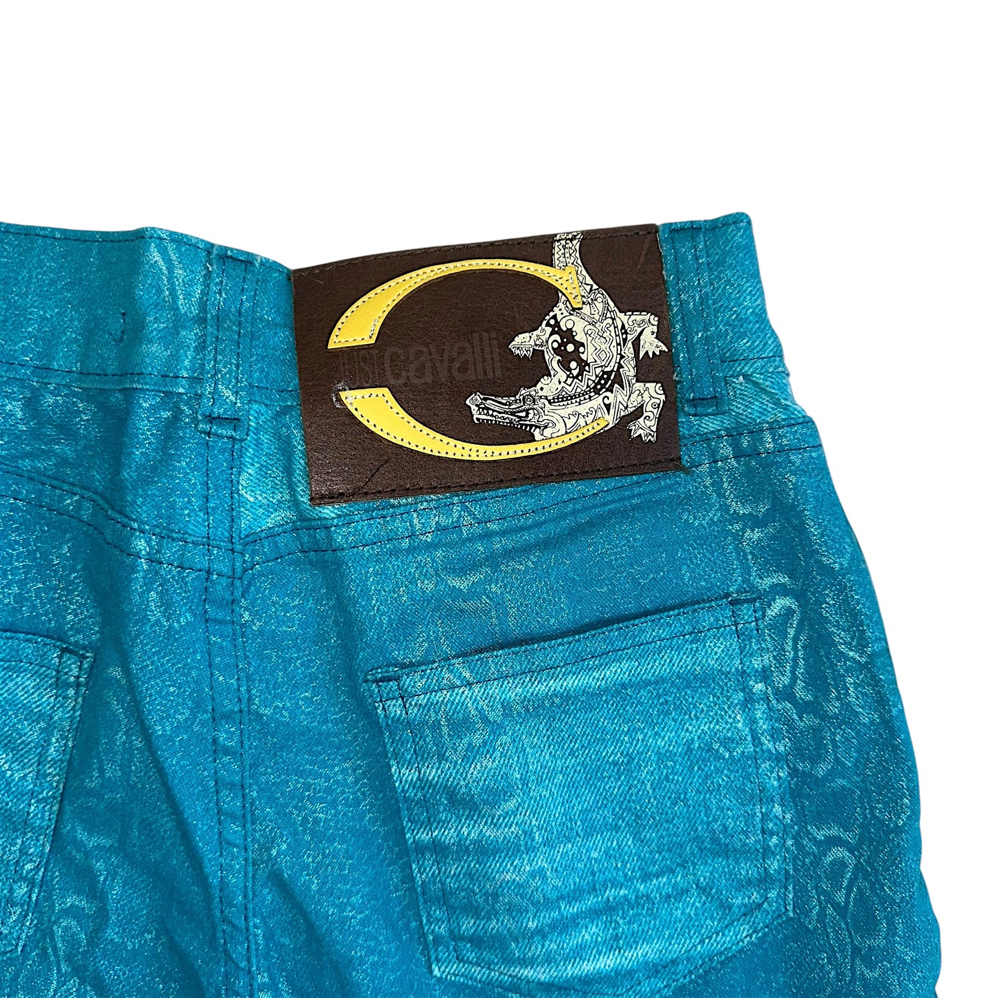 Just Cavalli Roberto Cavalli Teal Blue Snakeskin Print Jeans