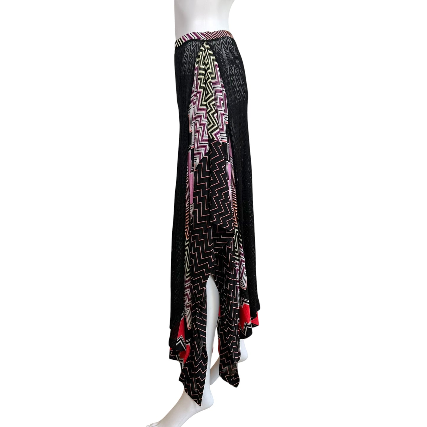 Missoni Mare Black Multicolor Patchwork Chevron Asymmetrical Maxi Skirt