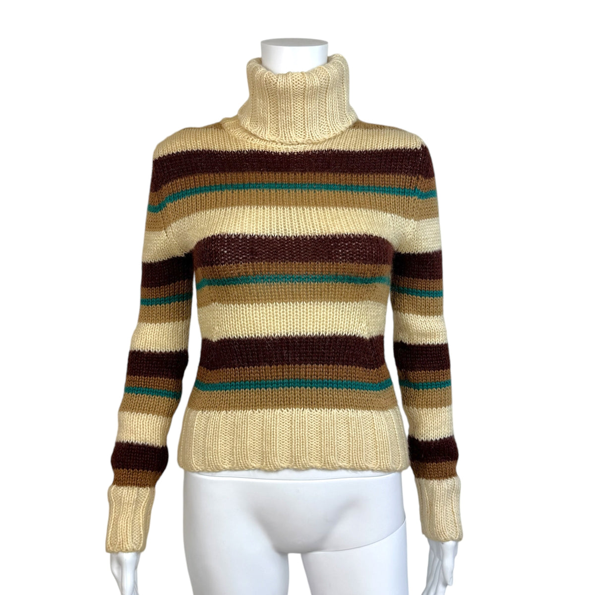 Dolce & Gabbana Beige Brown Striped Turtleneck Sweater