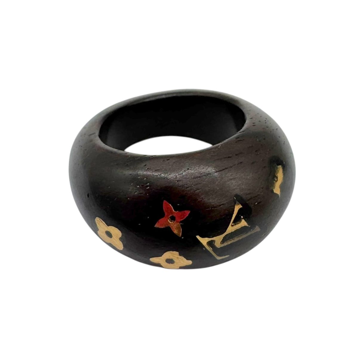 Louis Vuitton Wooden Bubble Ring with Gold Logos