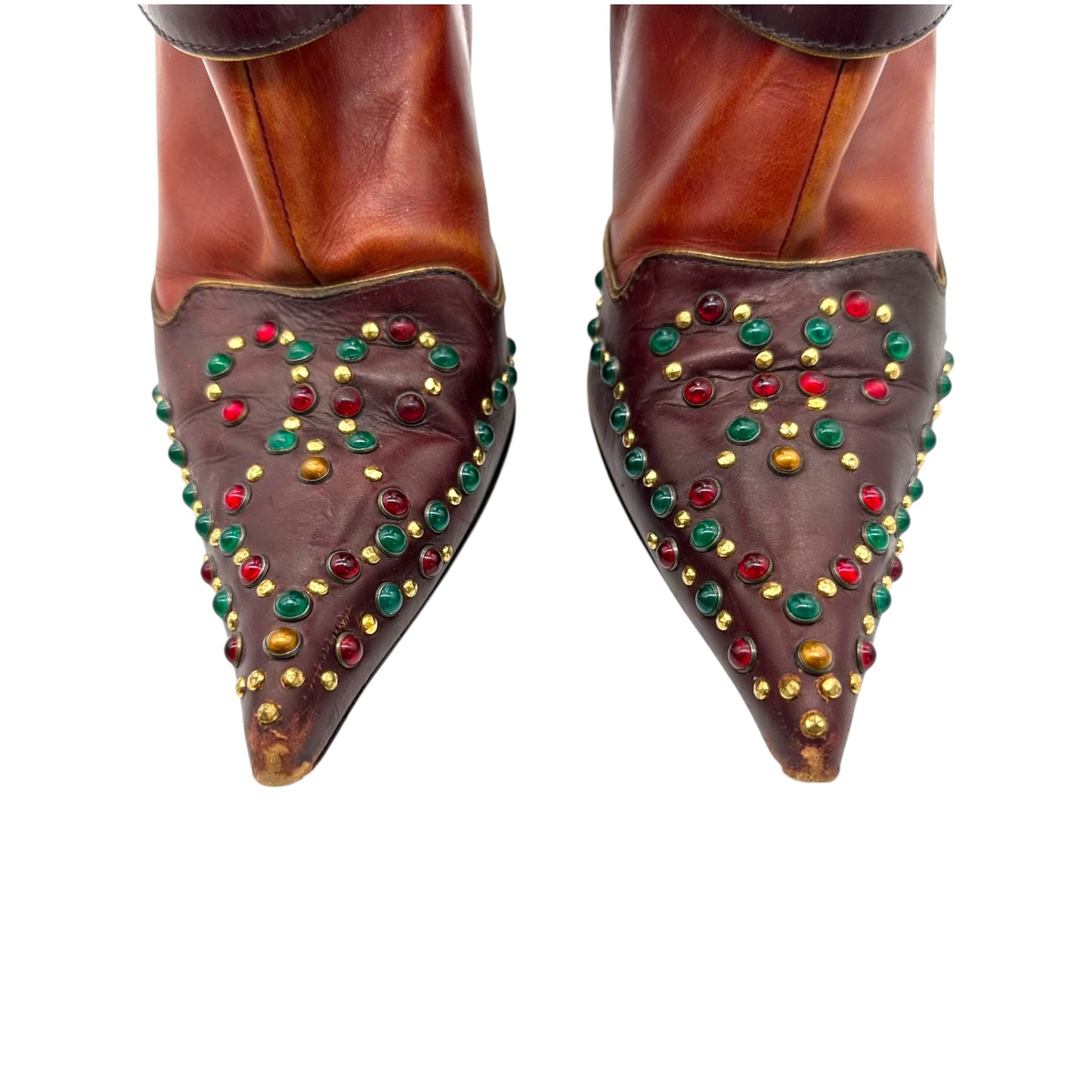 Giuseppe Zanotti Brown Leather Studded Heeled Boots