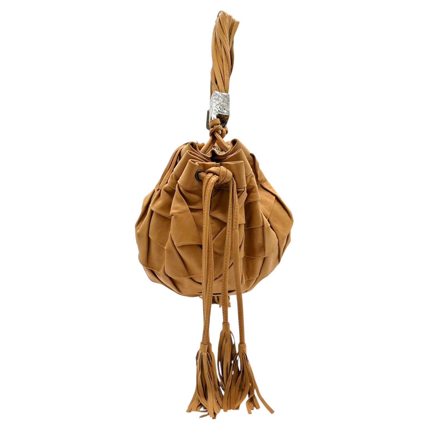 Roberto Cavalli Tan Leather Fringe Trim Hobo Shoulder Bag