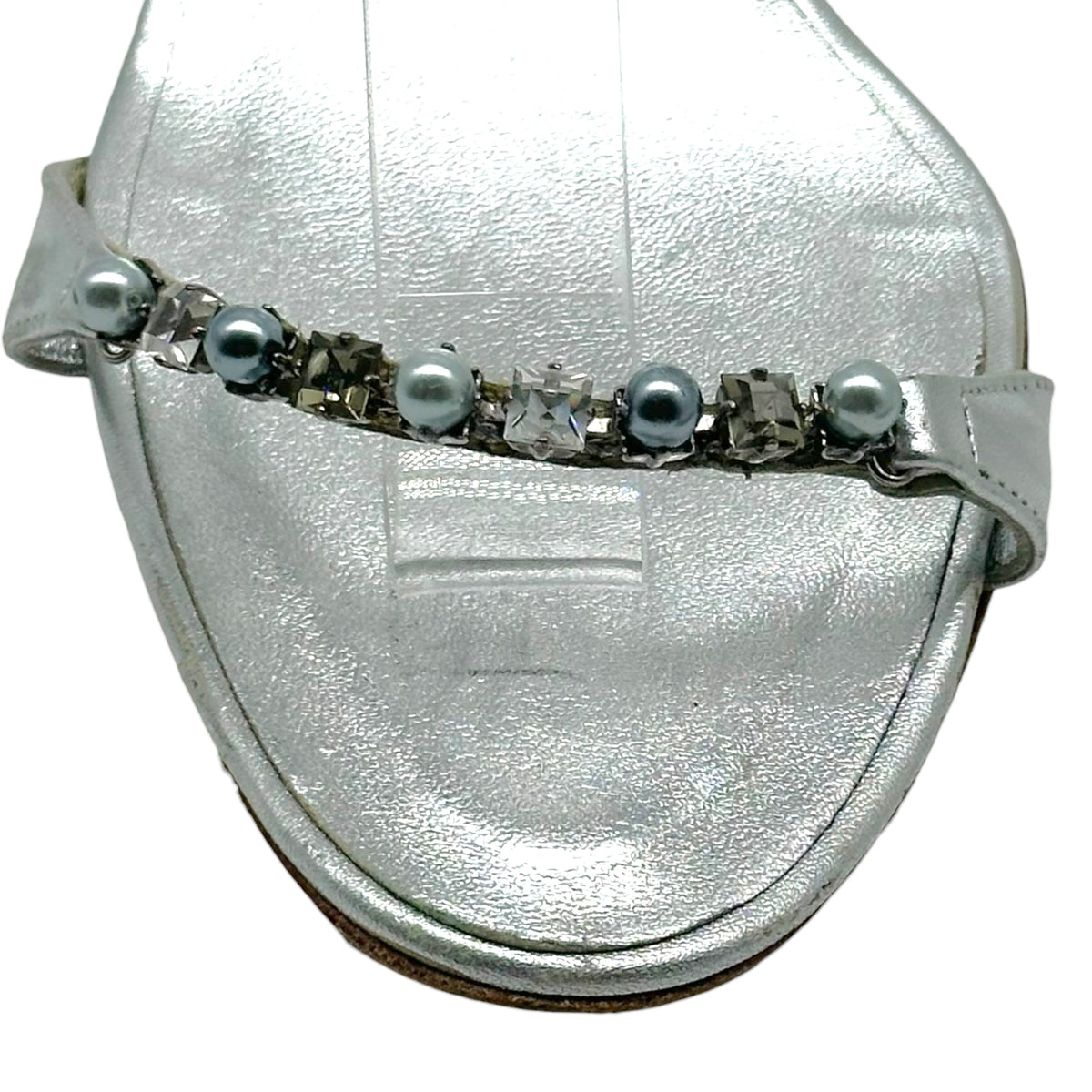 Manolo Blahnik Silver Crystal Pearl Strappy Wrap Heels