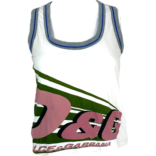 D&G Dolce & Gabbana Pink & Green Sporty Logo Tank Top