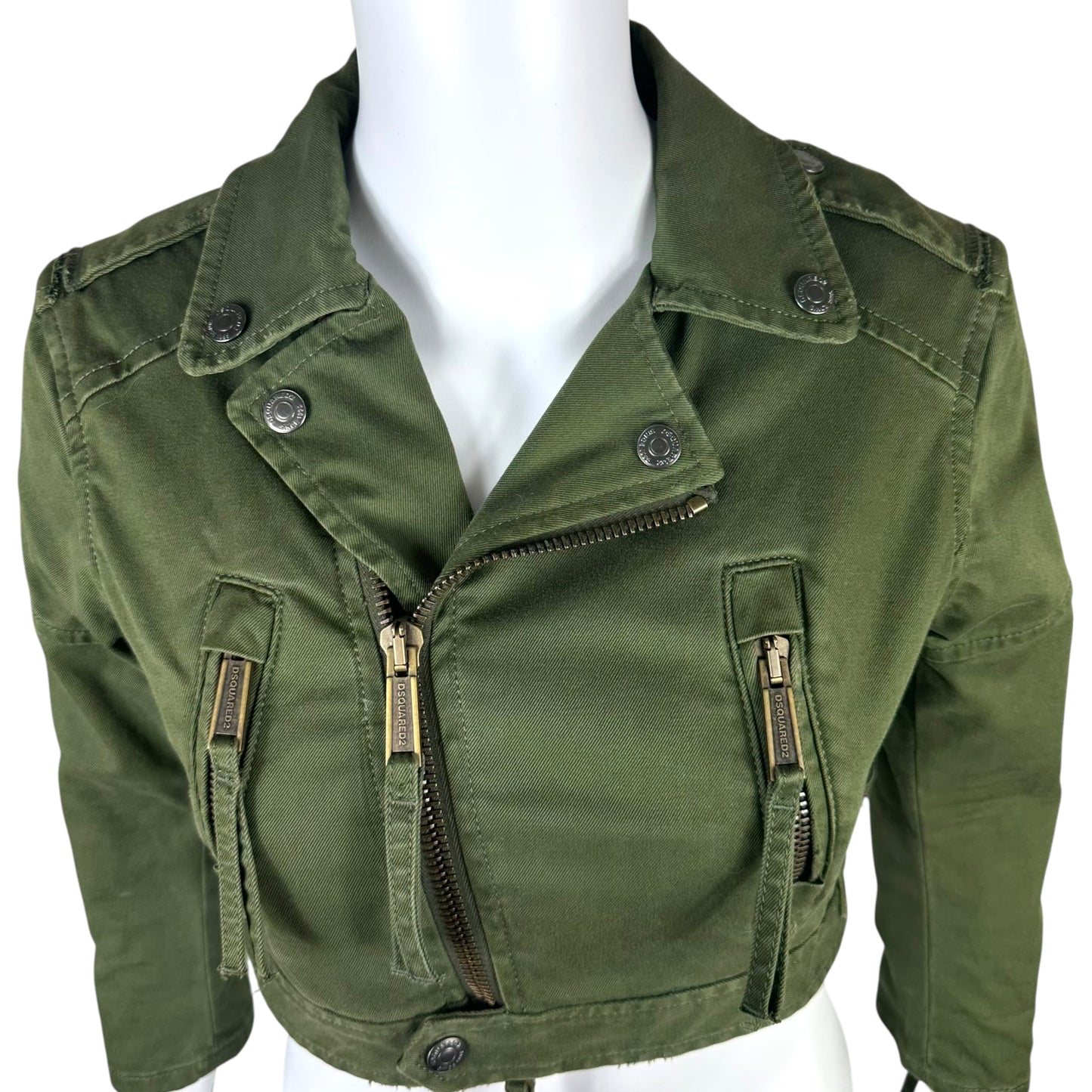 Dsquared2 Cropped Khaki Biker Jacket