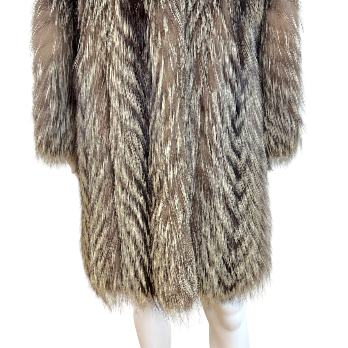 Saga Fox Brown Ivory Silver Fox Fur Mid-Length Coat