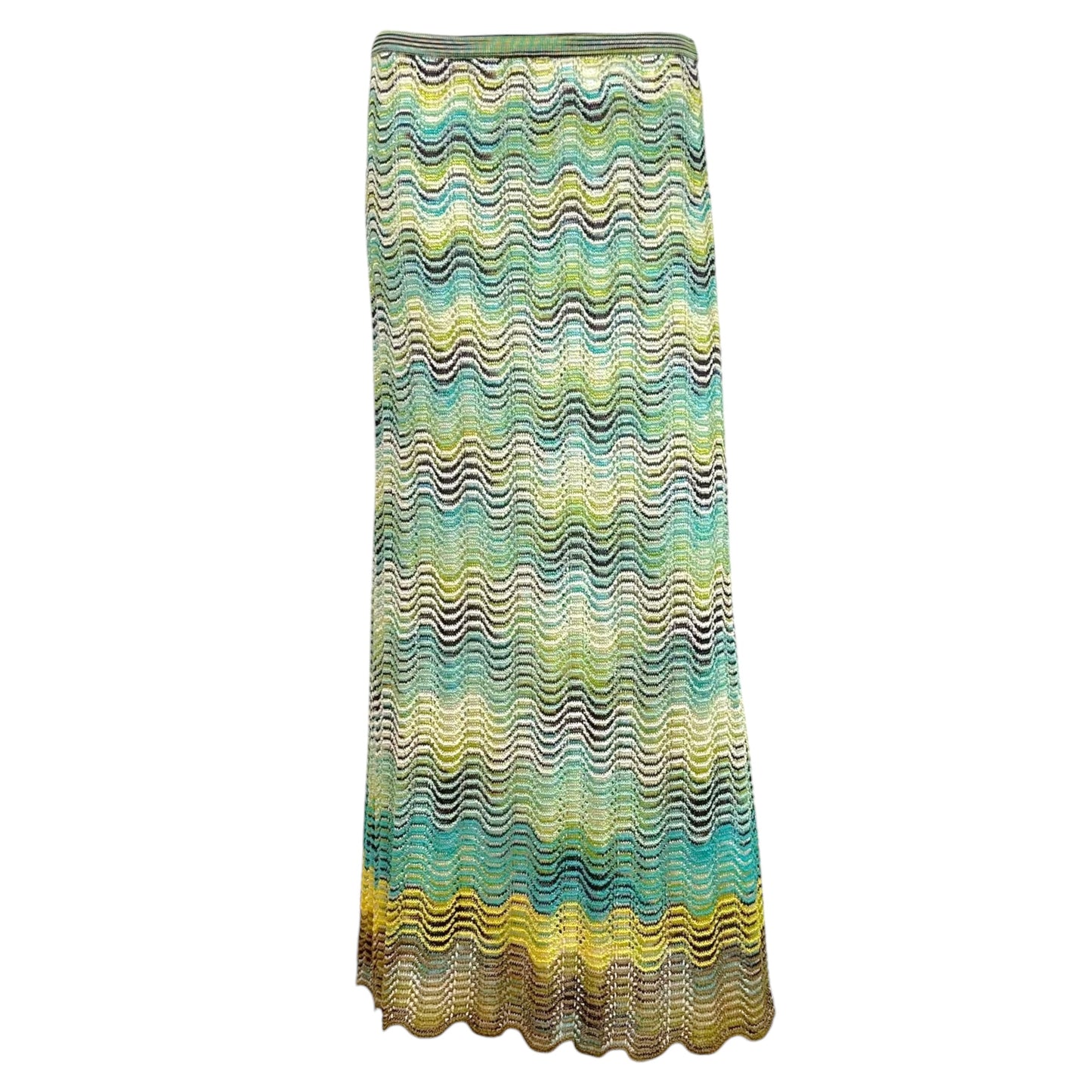 Missoni Blue Green & Brown Gradient Chevron Knit Maxi Skirt