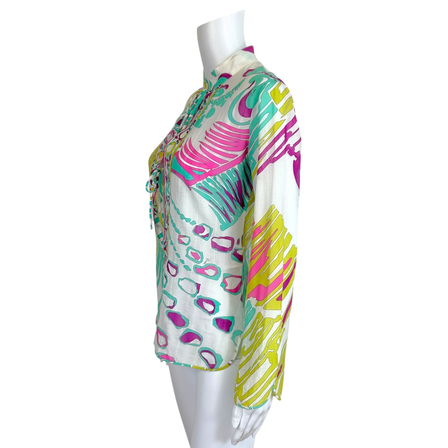 Emilio Pucci Turquoise & Pink Printed Semi-Sheer Blouse