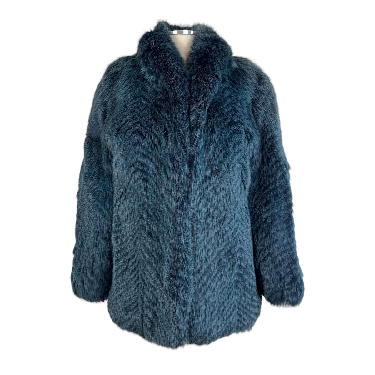 Yuki Belle Femme Blue Dyed Chevron Print Fox Fur Coat