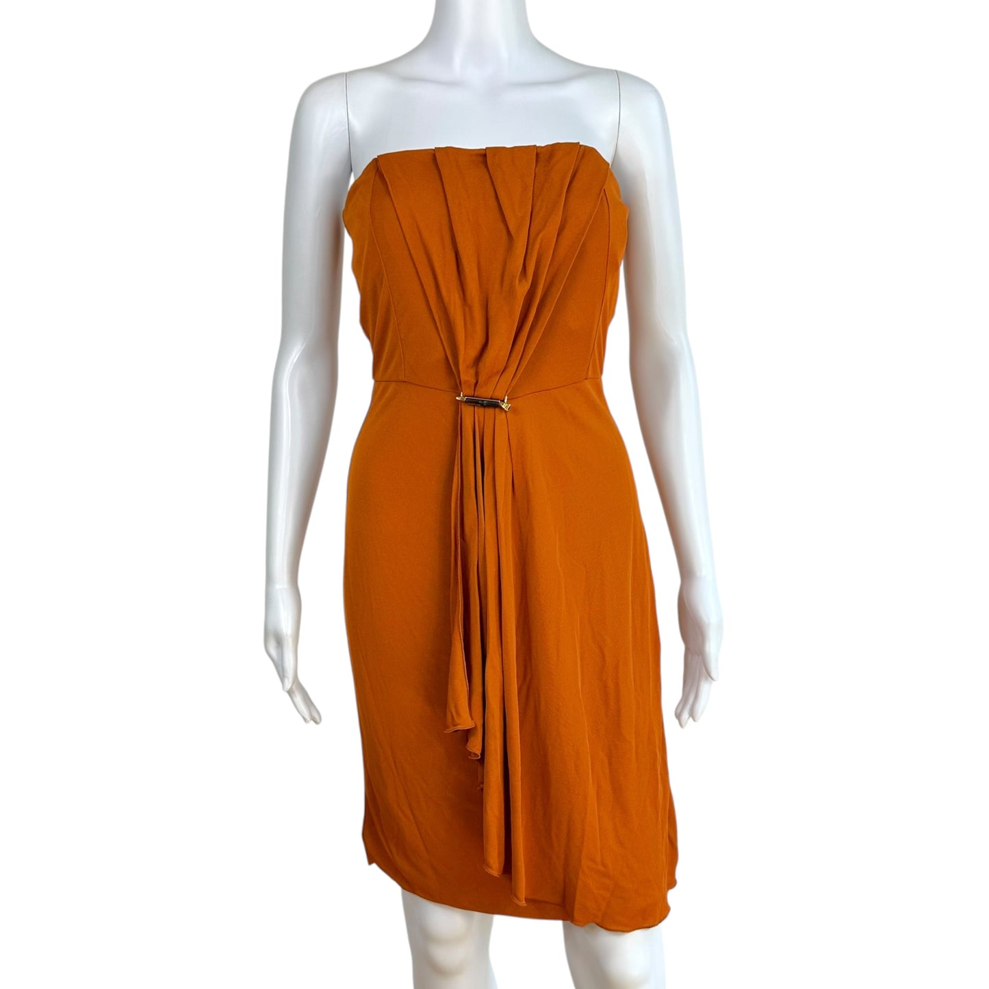Gucci Burnt Orange Strapless Mini Dress w/ Bamboo Brooch