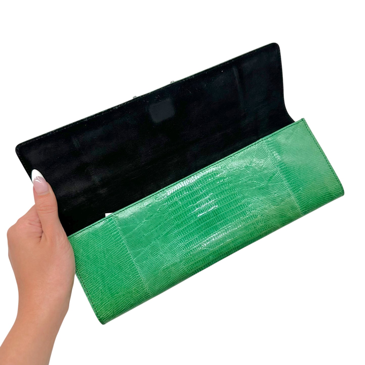 Ralph Lauren Collection Green Lizard & Crystal East-West Clutch Bag