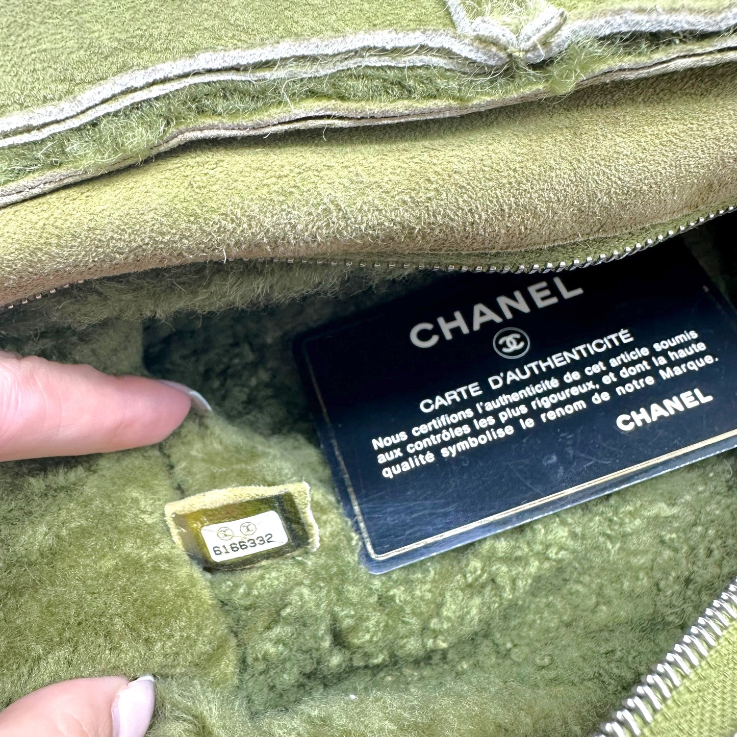 Chanel Green Shearling Crossbody Bag 2000s Vintage