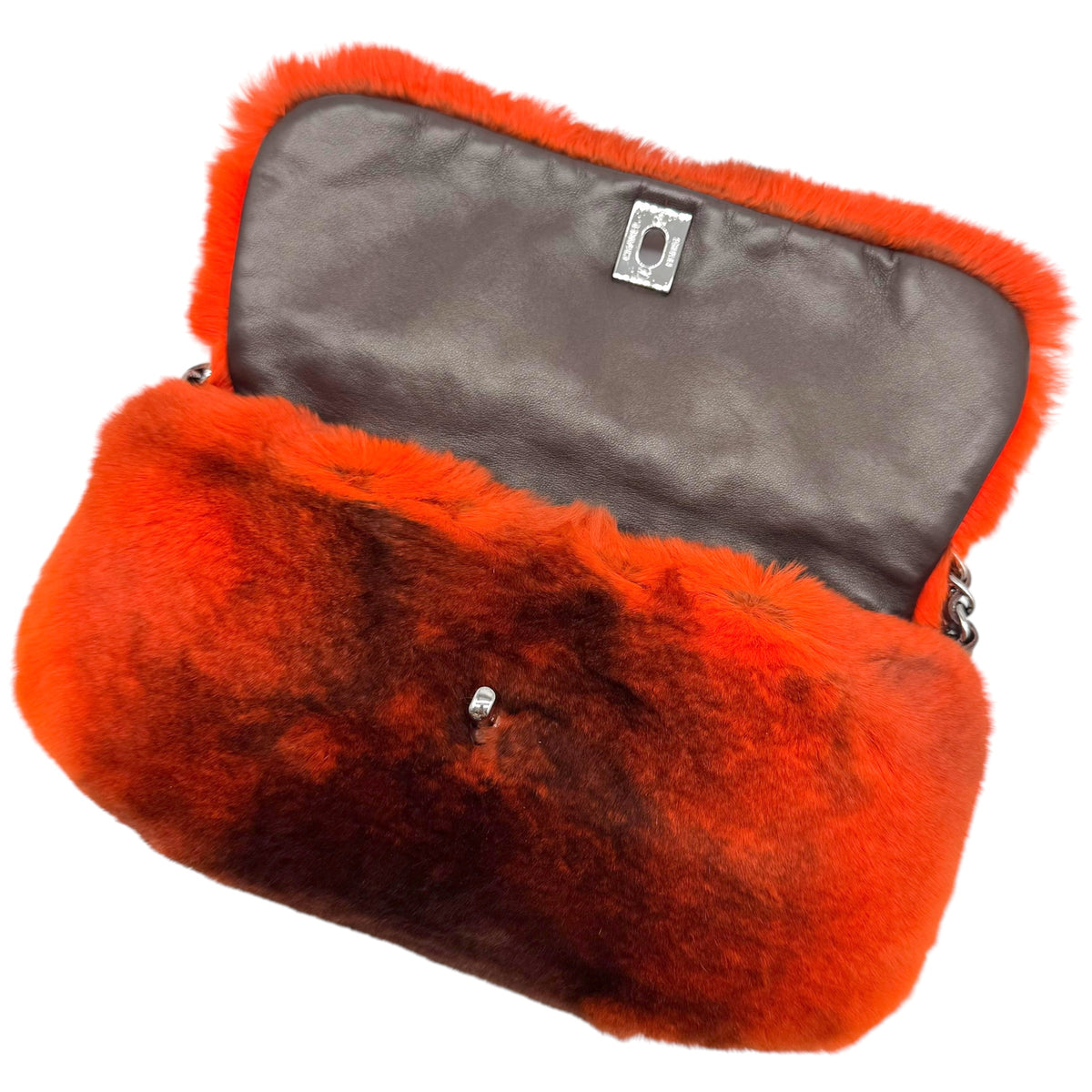 Chanel Orange Rabbit Fur Triple Chain Small Flap Bag 2004-05