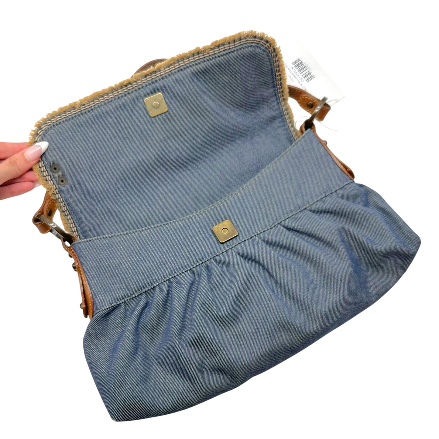 Fendi Chef Shoulder Bag Denim Tan Leather