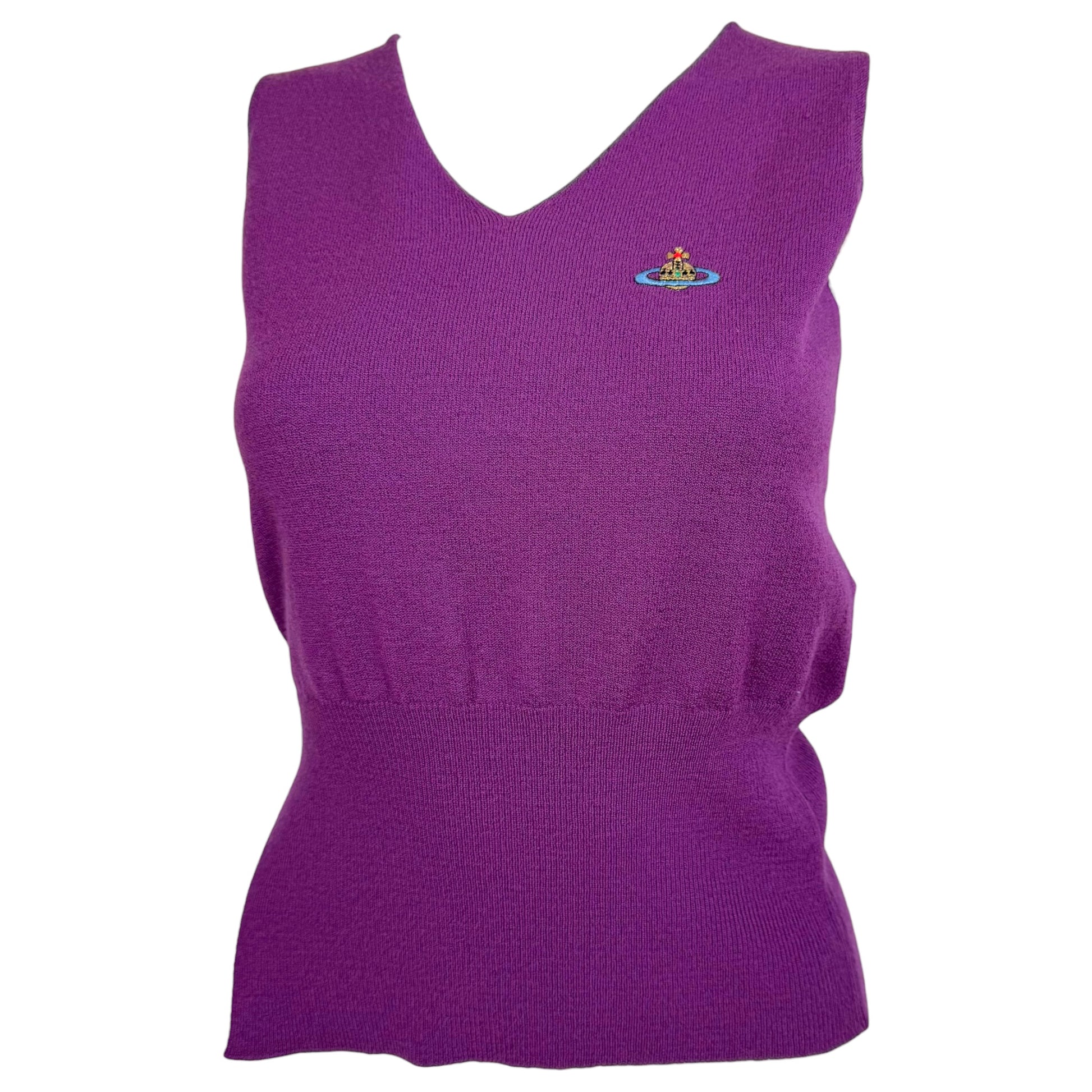 Vivienne Westwood Cropped Purple Wool V-Neck Vest Top