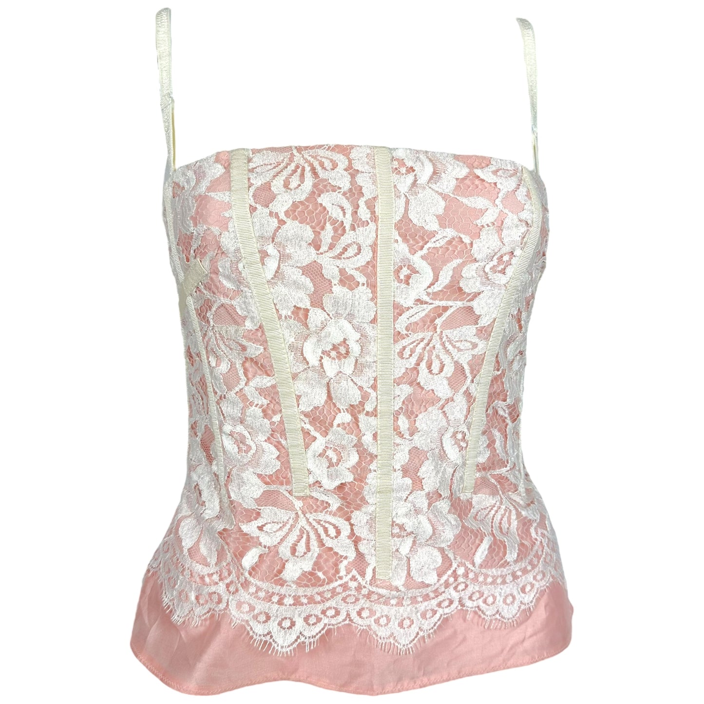 D&G Dolce & Gabbana Pink & White Lace Overlay Corset Top - Outfit Repeater