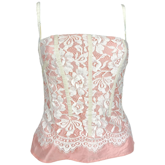 D&G Dolce & Gabbana Pink & White Lace Overlay Corset Top - Outfit Repeater