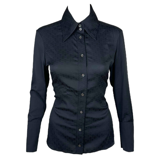 Gucci by Tom Ford Black SIlk Logo Blouse