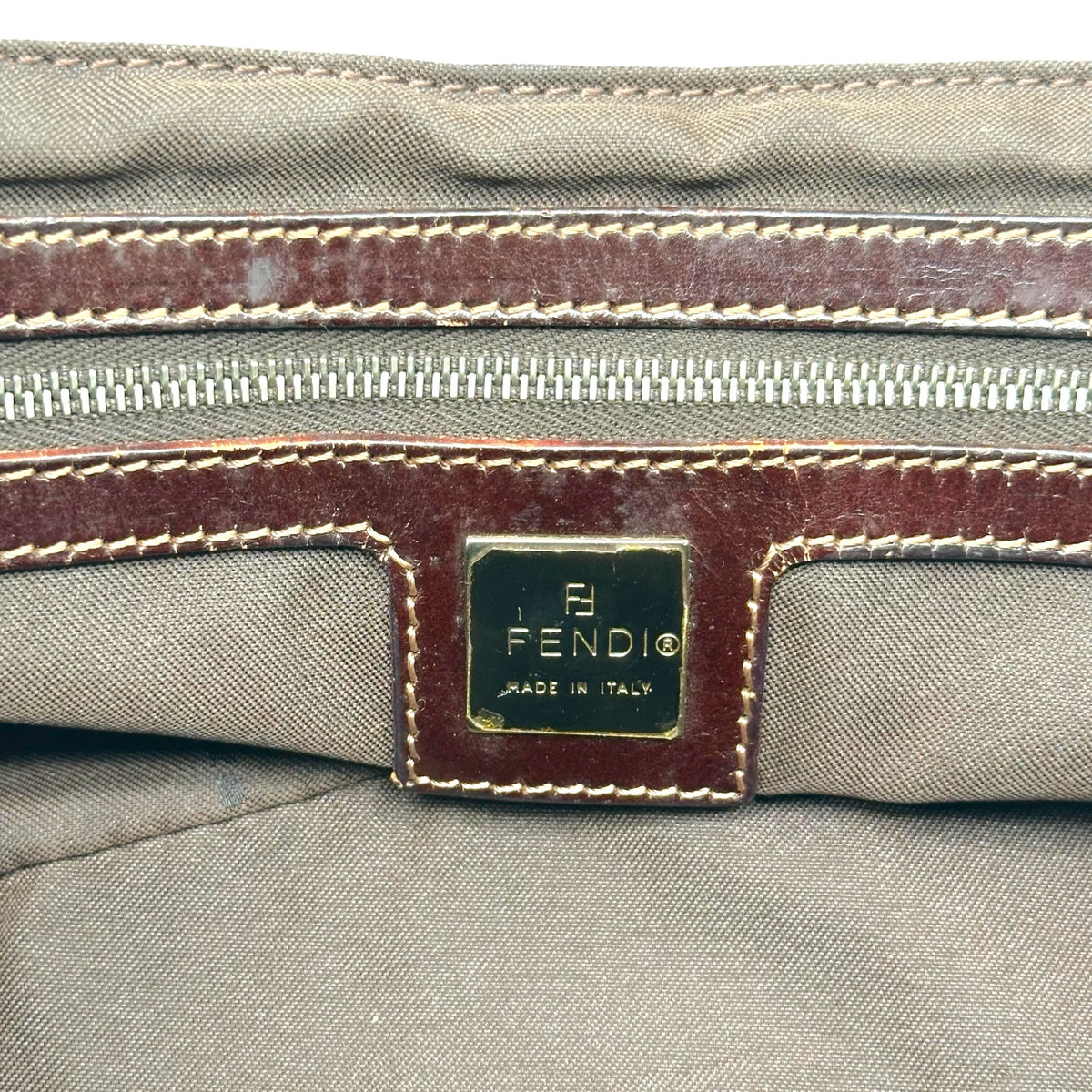 Fendi Small Tote Handbag Denim Brown Leather