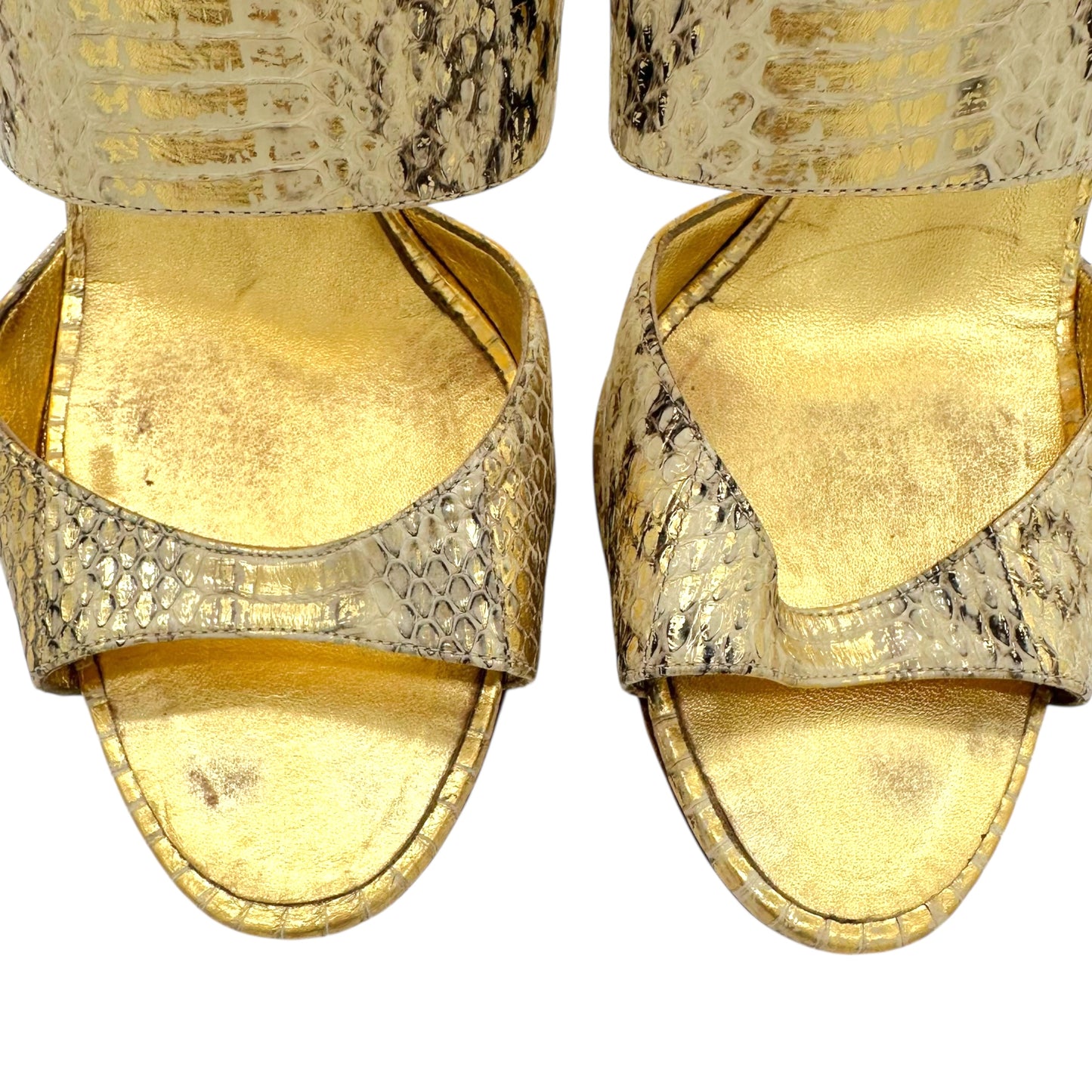 Manolo Blahnik Gold Python Mule Heels