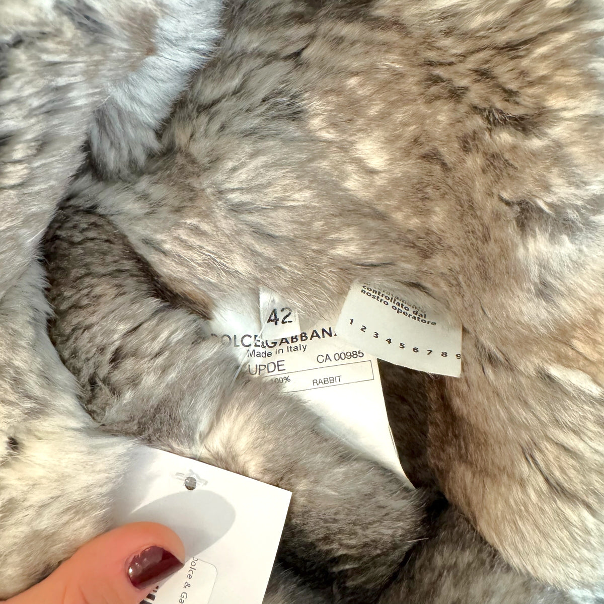 Dolce & Gabbana Gray Rabbit Fur Patchwork Mid-Length Coat