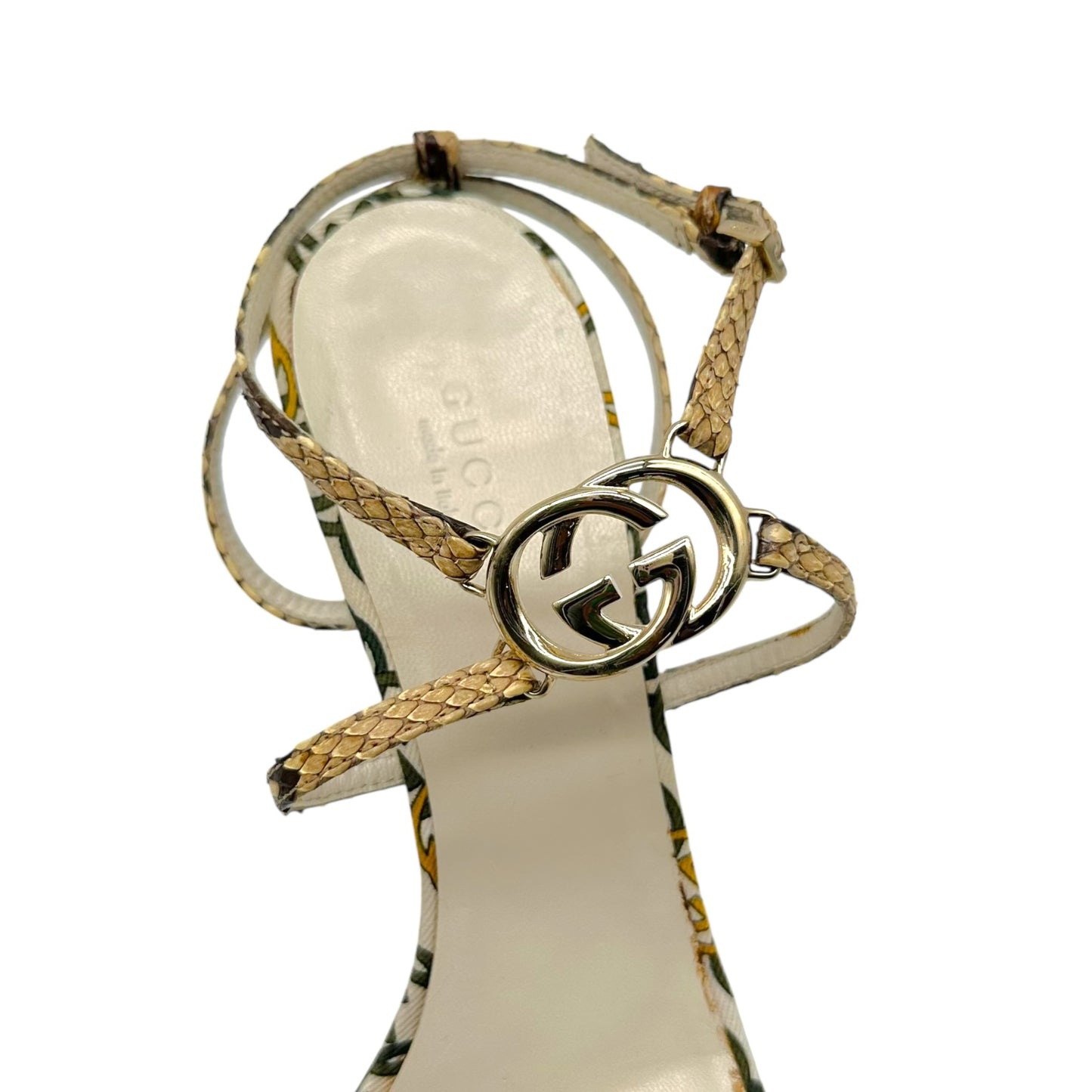 Gucci Python & Green Monogram Logo Charm Heels