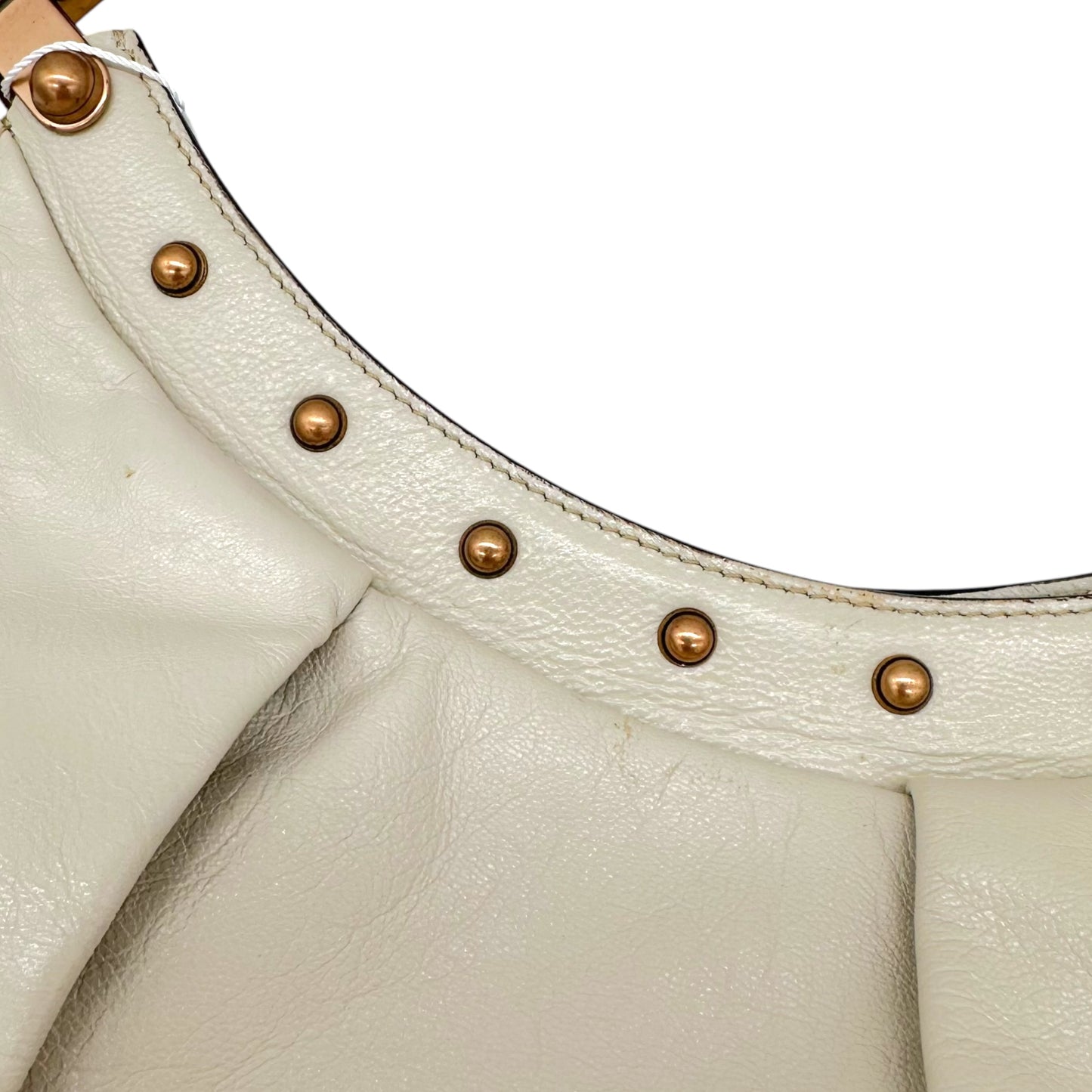 Gucci Ivory Leather Bamboo Handle Studded Shoulder Bag