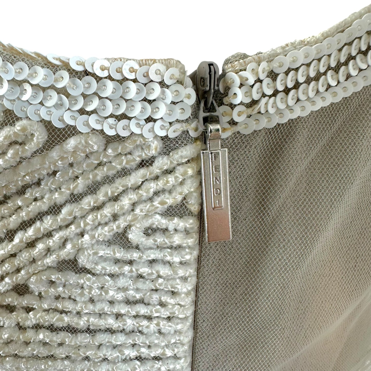 Fendi Beaded Mesh Mini Dress Beige Ivory Thin Straps