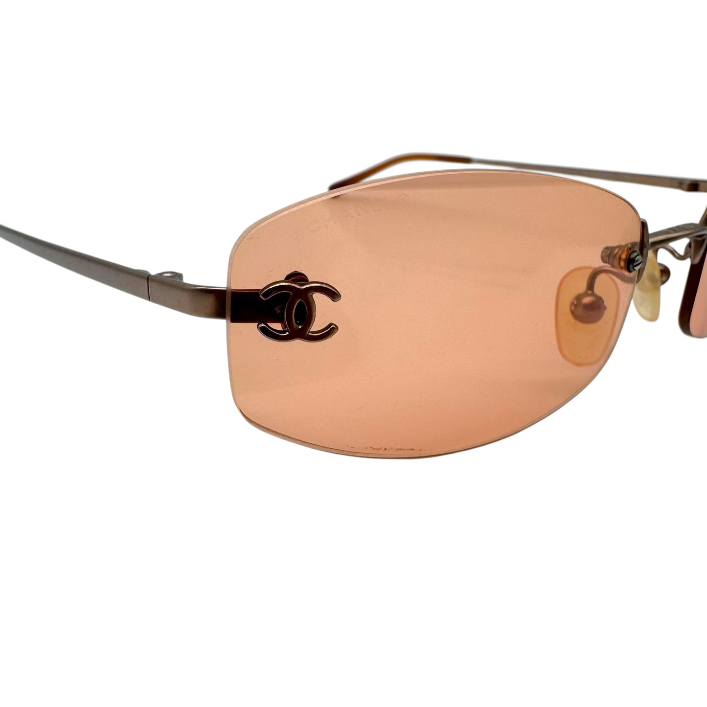 Chanel Rimless Oval Sunglasses Orange Silver Logo