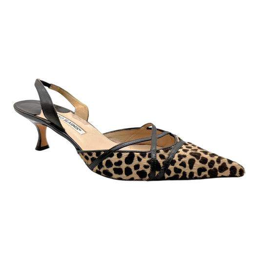 Manolo Blahnik Cheetah Print Ponyhair Kitten Heels