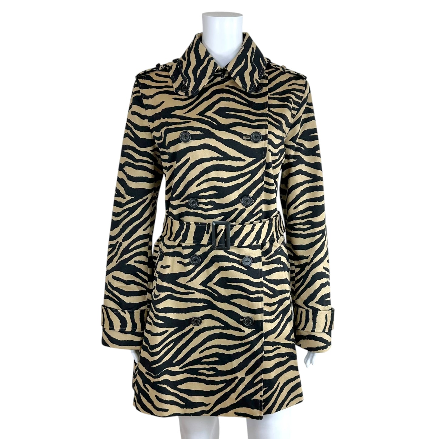 Lauren Ralph Lauren Zebra Print Trench Coat Beige Black