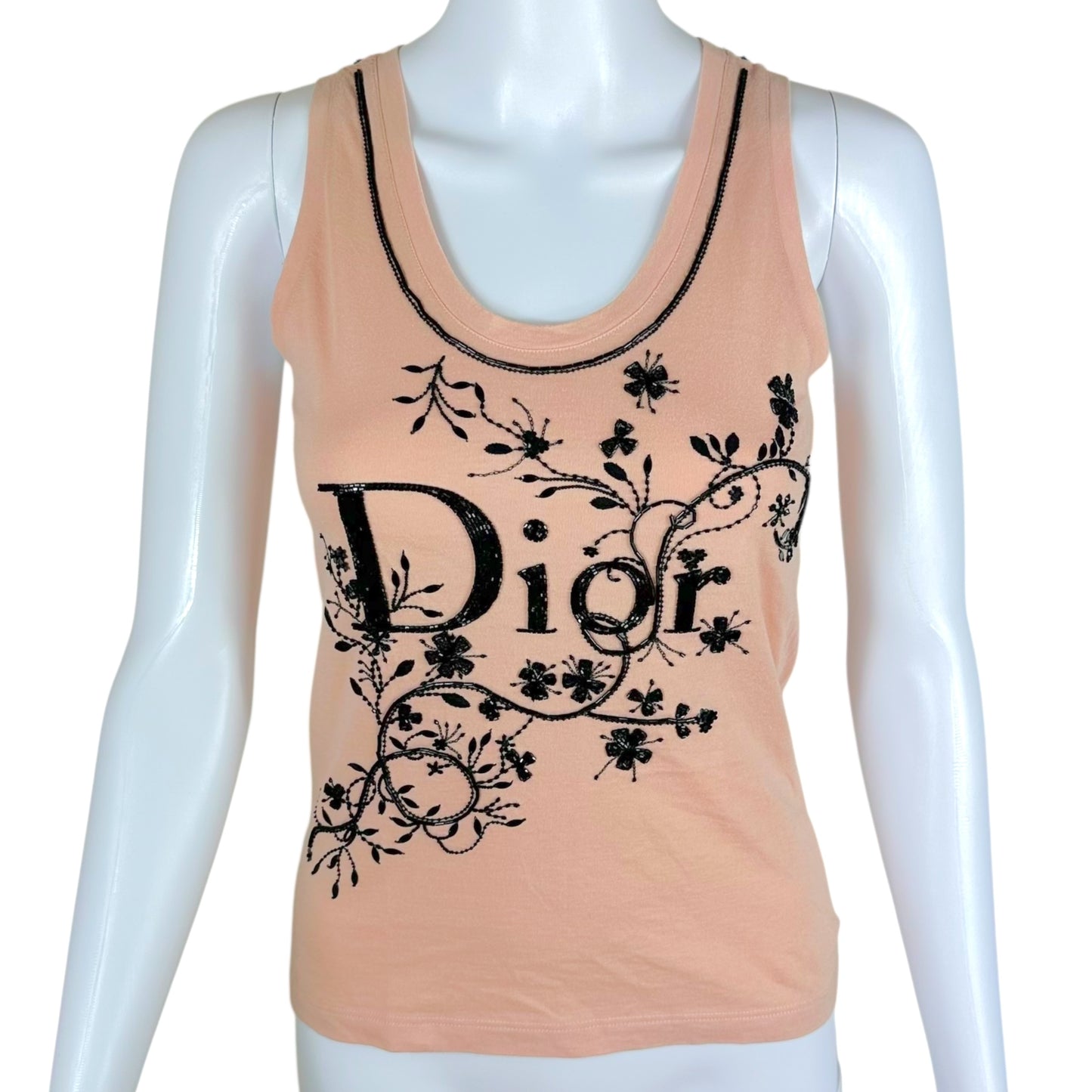 Christian Dior Black & Pink Beaded Logo Tank