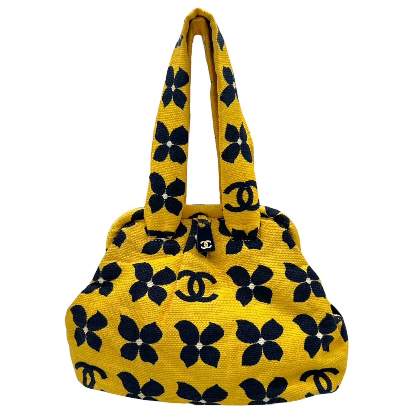 Chanel Yellow & Navy Clover Print Kisslock Bag