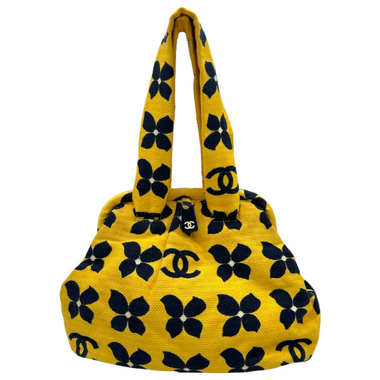 Chanel Yellow & Navy Clover Print Kisslock Bag