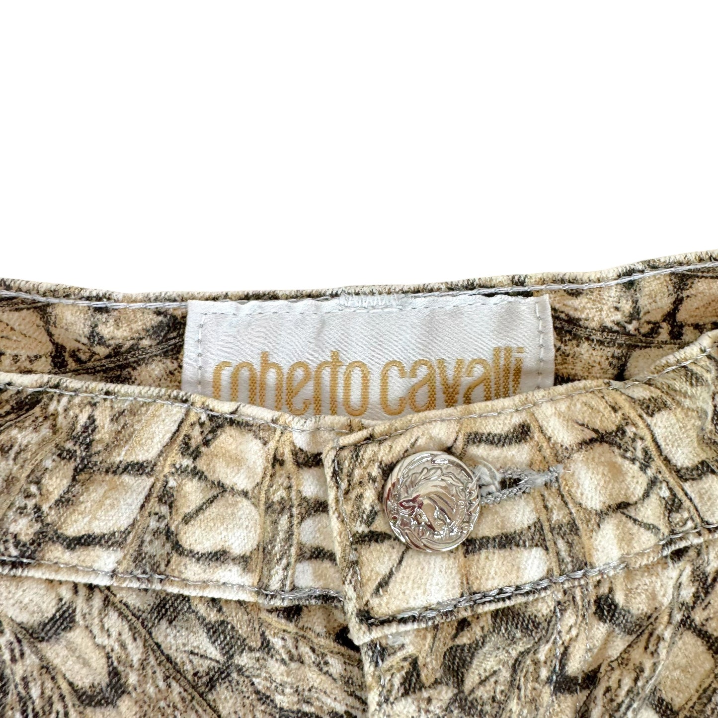 Roberto Cavalli Ivory Feather Printed Jeans