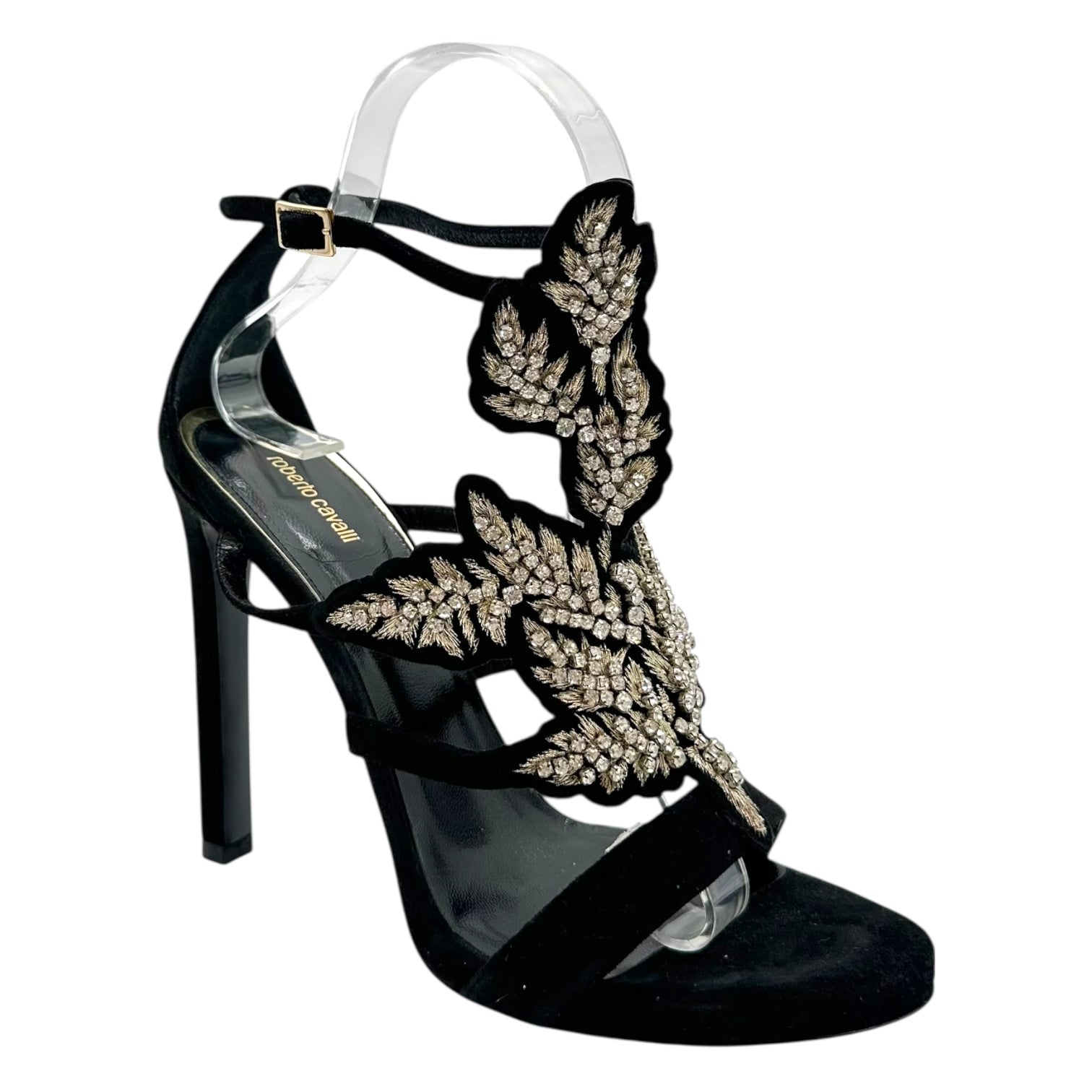 Roberto Cavalli Black Suede Crystal Embellished Heels - Outfit Repeater