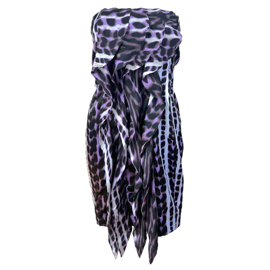 Just Cavalli Roberto Cavalli Purple Silk Printed Strapless Mini Dress