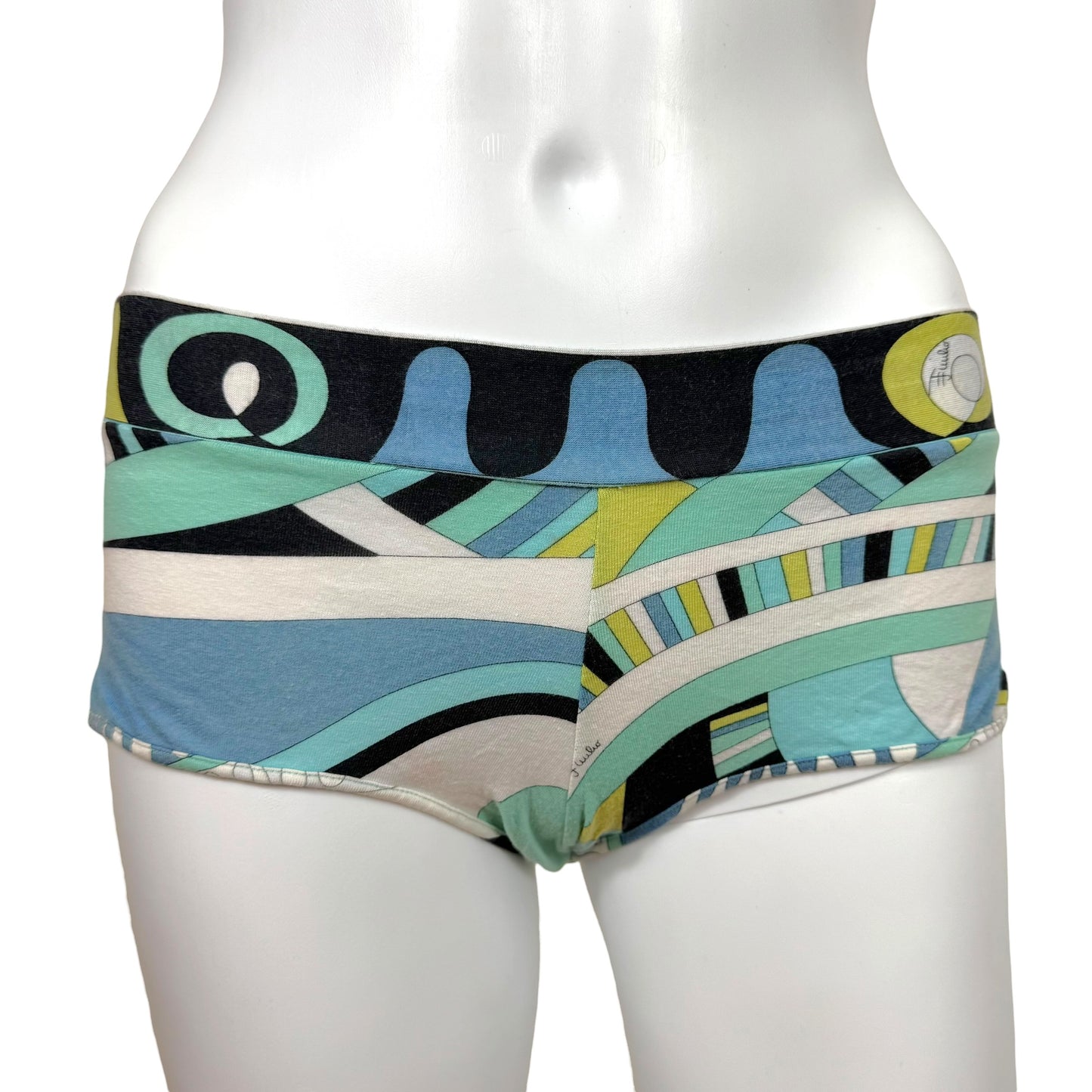 Emilio Pucci Blue & Green Printed Bikini & Micro Short Set
