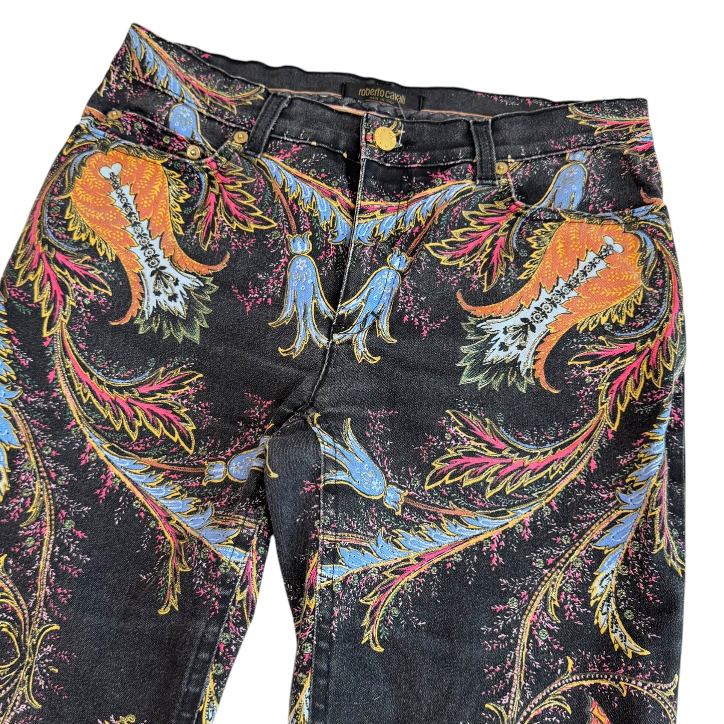 Roberto Cavalli Black Multicolor Paisley Print Jeans