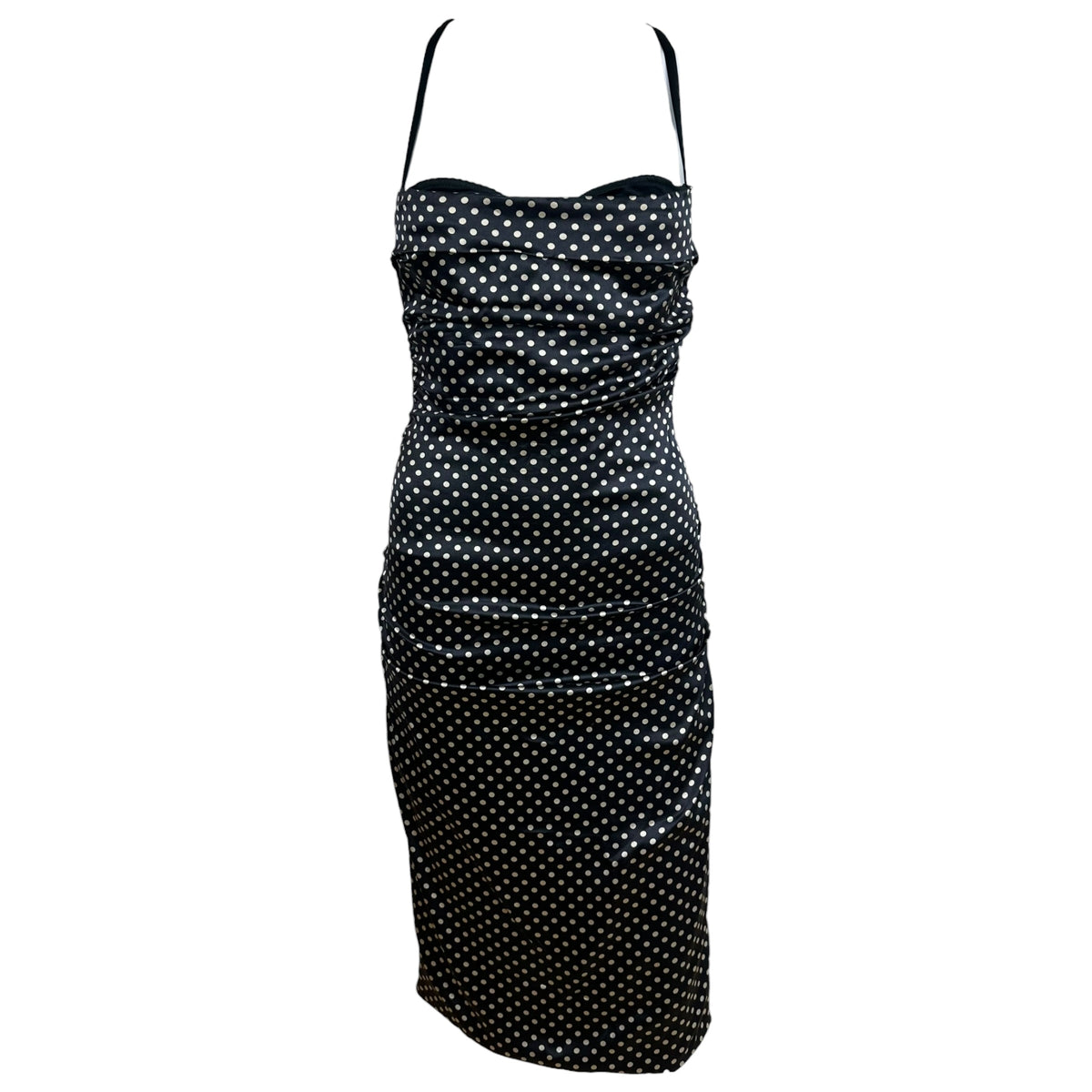 Dolce & Gabbana Black & Ivory Polka Dot Midi Dress w/ Built-In Bra