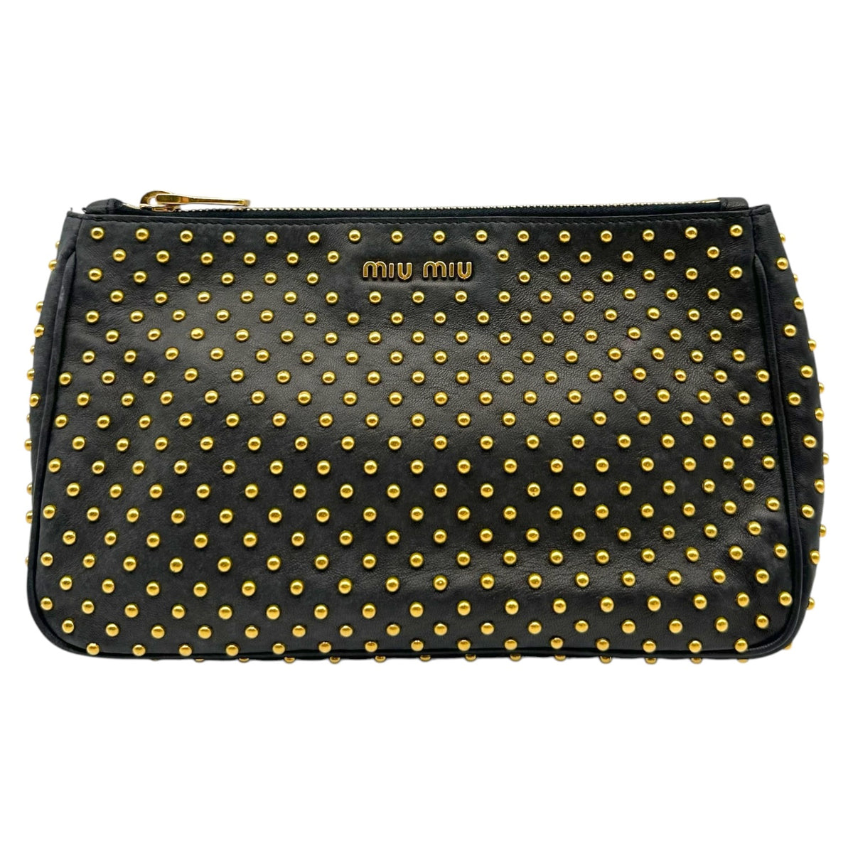 Miu Miu Black Lambskin Gold Studded Pouch Clutch Bag