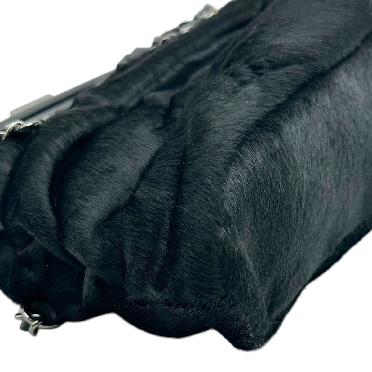 Chanel Black Ruched Ponyhair Handbag with Kisslock Closure