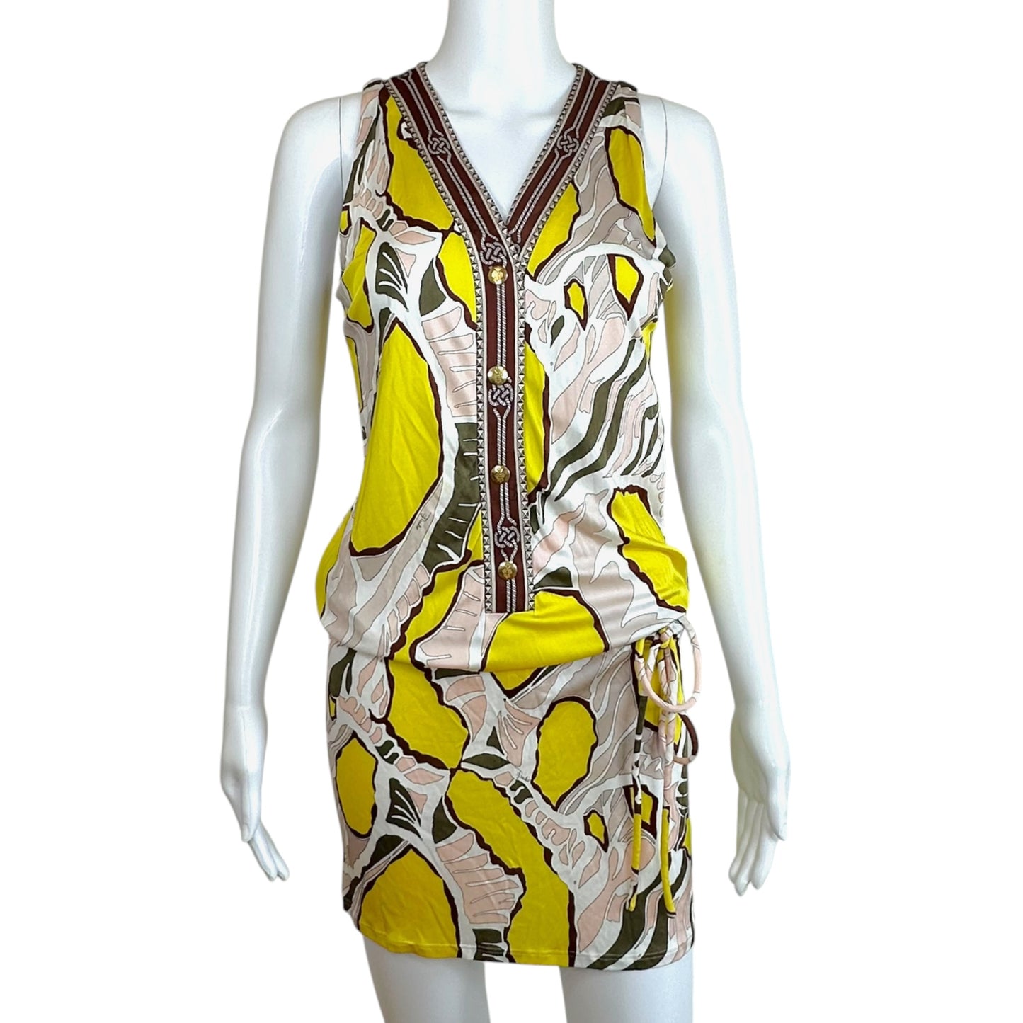 Emilio Pucci Silk Tie-Waist Mini Dress Yellow Brown