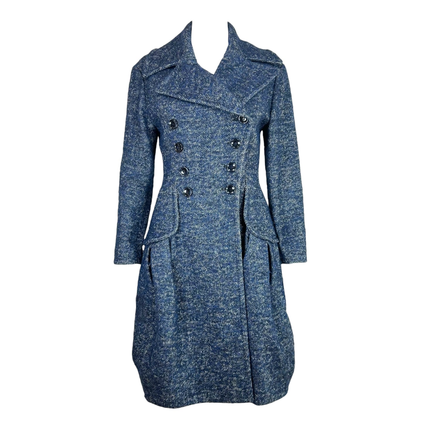 John Galliano Tailored Tweed Coat Navy Blue