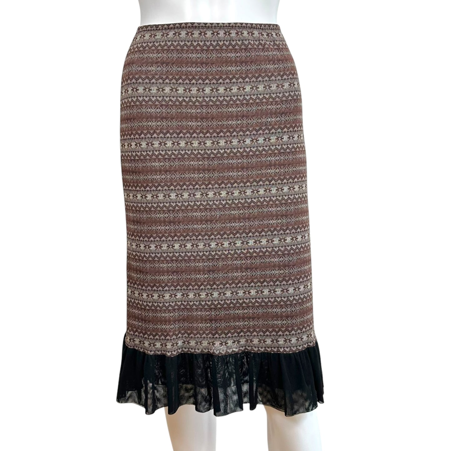 Jean Paul Gaultier Brown & Gray Nordic Print Mesh Midi Skirt
