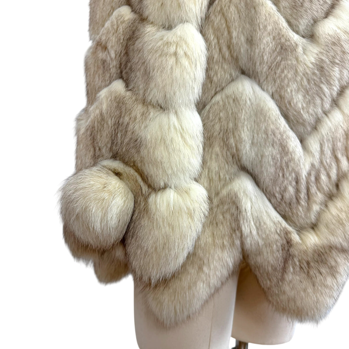 Rambulton Ivory Fox Fur Coat Scalloped Hem 1990s Vintage
