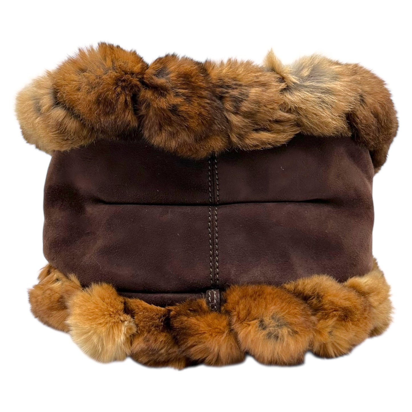 Salvatore Ferragamo Brown Suede & Rabbit Fur Trim Handbag