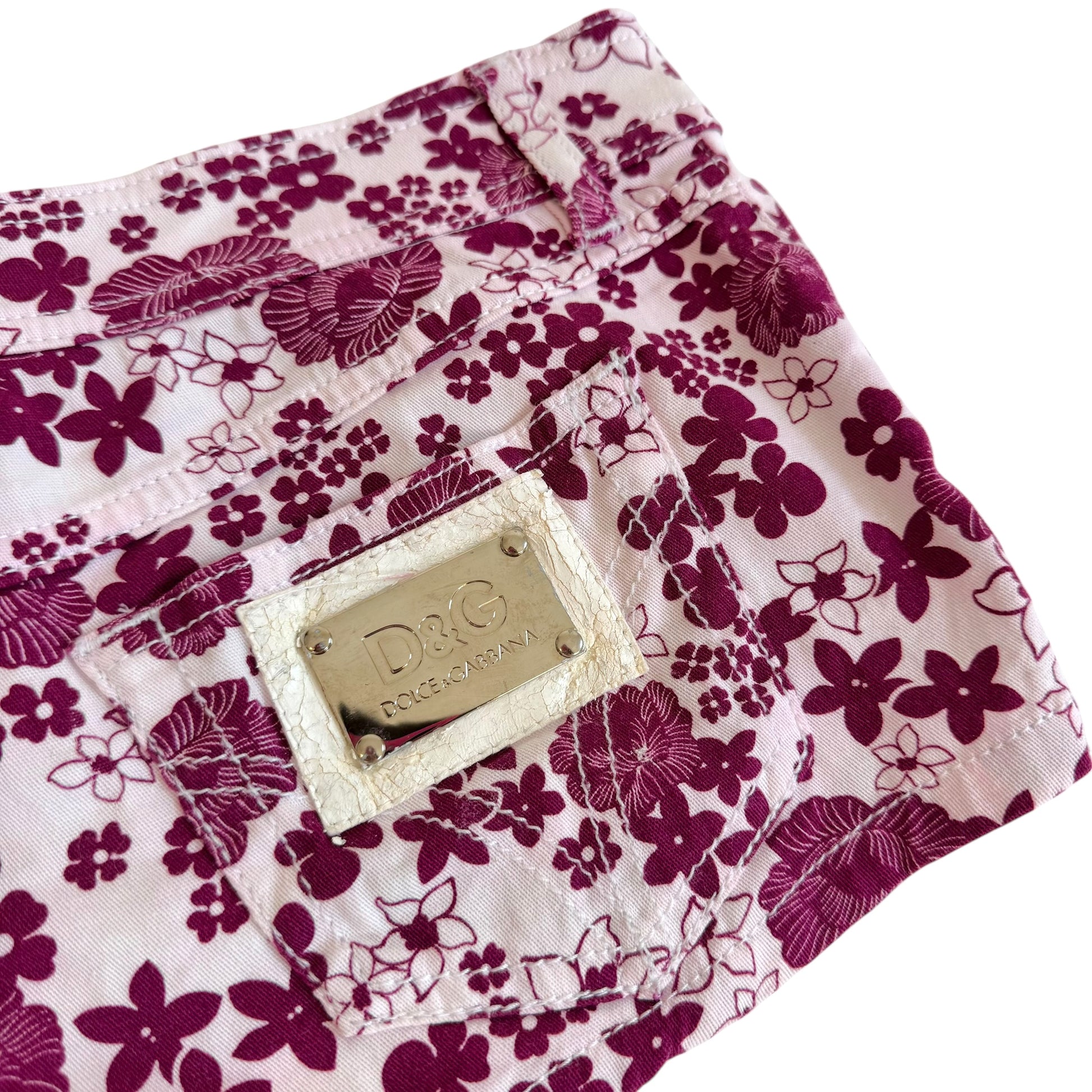 D&G Floral Print Mini Shorts Purple White